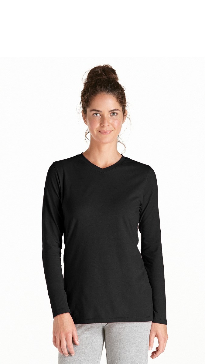 Coolibar - UV Shirt for women - V-Neck Longsleeve - Morada - Black