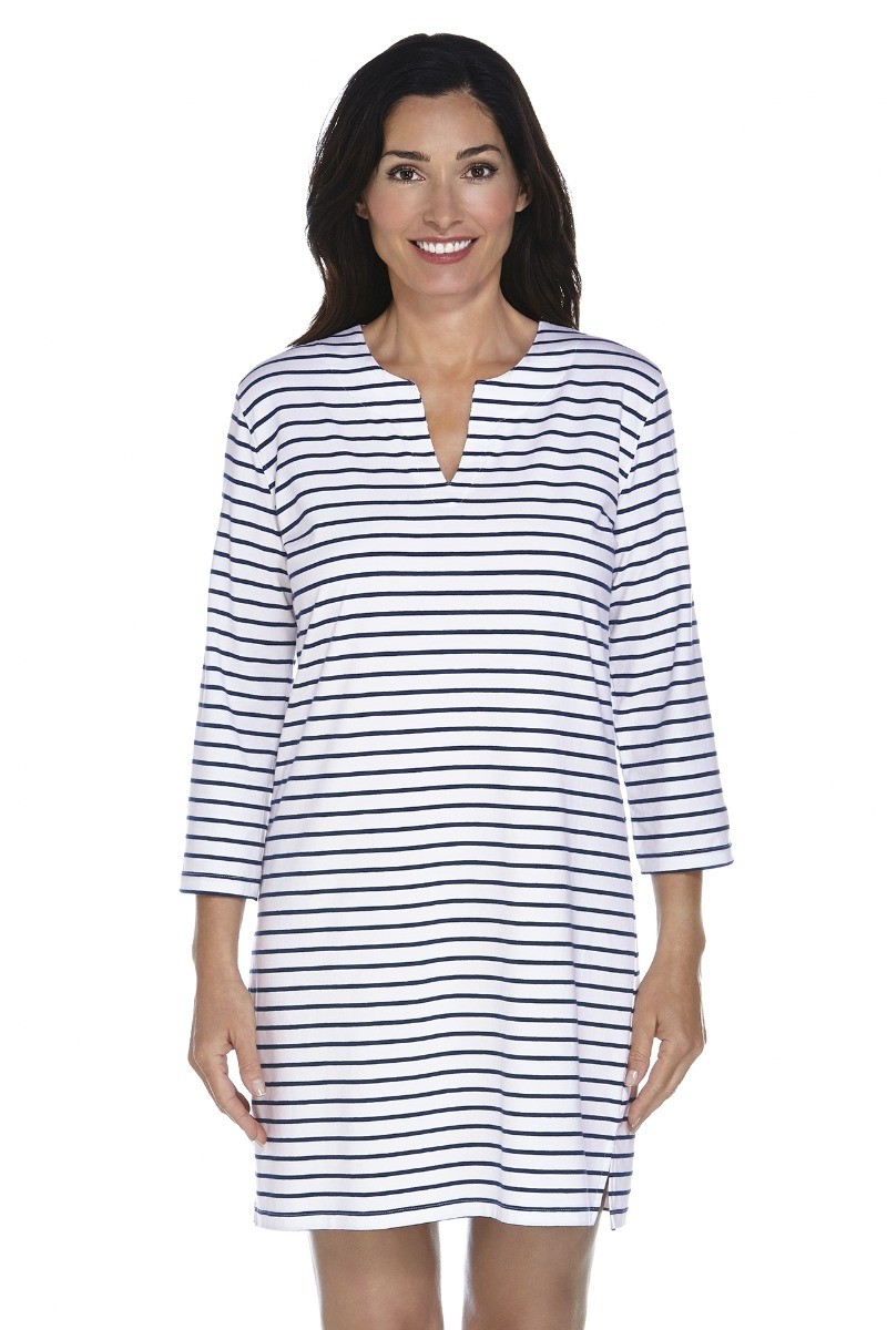 Coolibar - UPF 50+ Women's Oceanside Tunic Dress - Navy/White Stripe