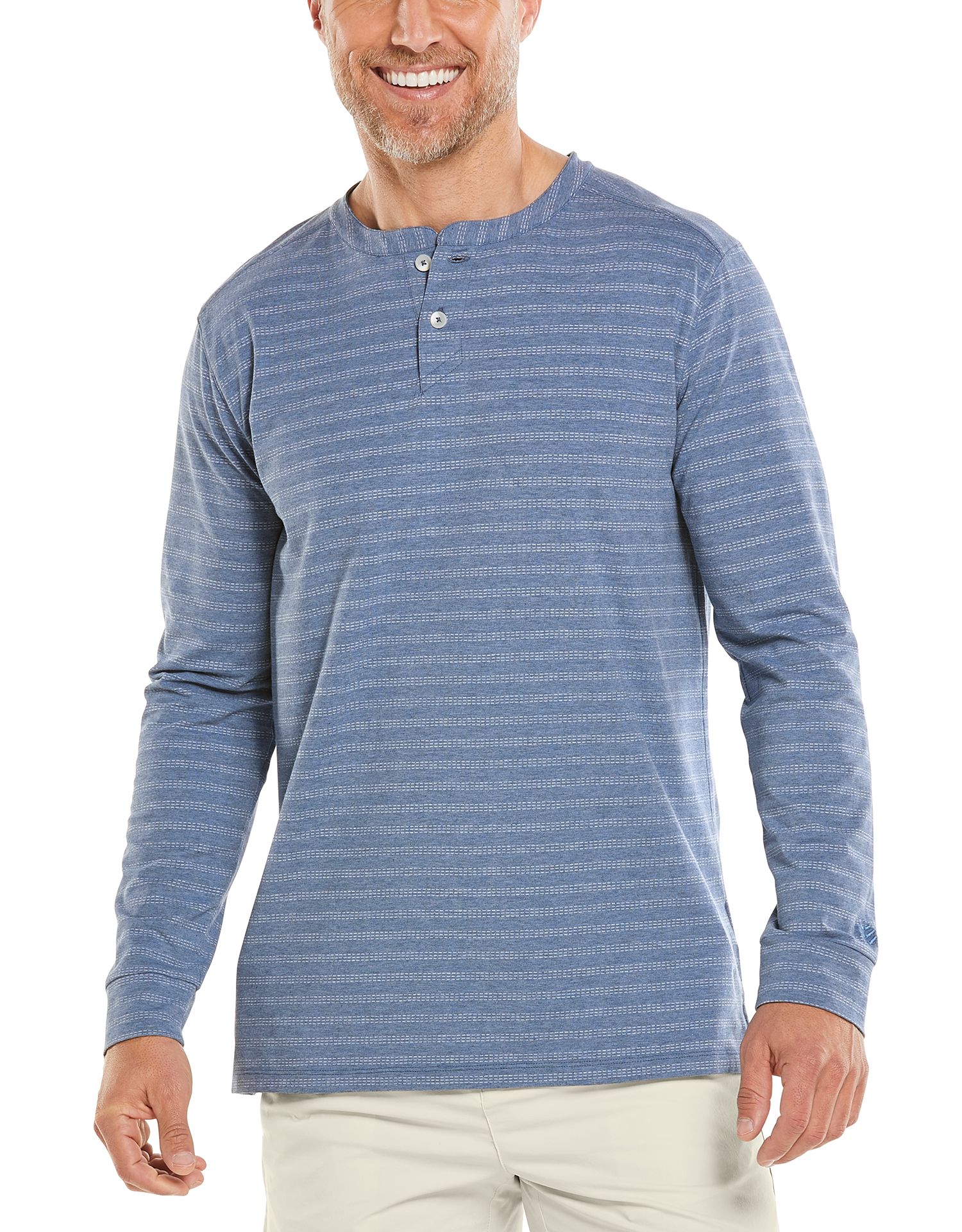 Coolibar - UV Shirt for men - Longsleeve - Mojave Henley - Pacific Blue