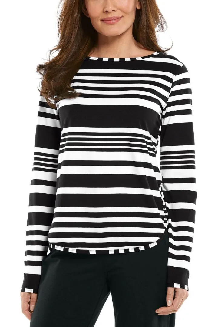 Coolibar - UV Side Split Shirt for women - Long sleeve - Heyday - Stripe - Black/White 