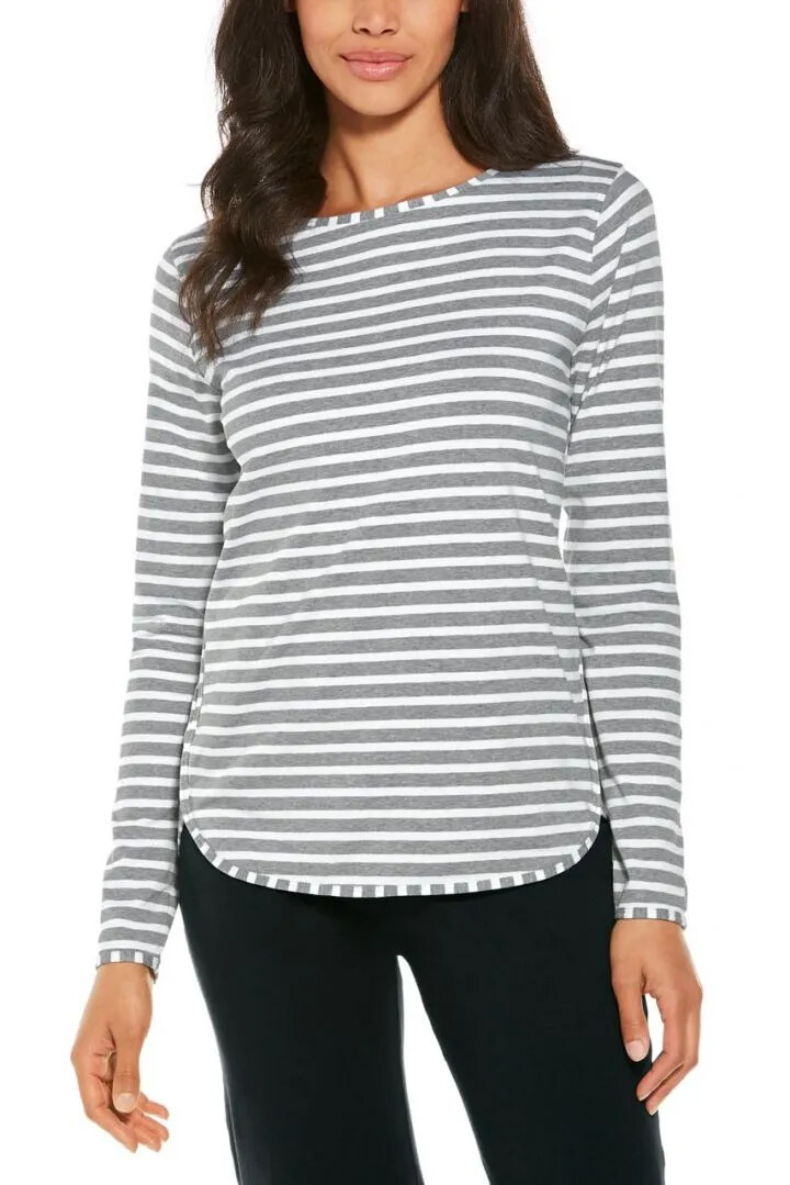 Coolibar - UV Side Split Shirt for women - Long sleeve - Heyday - Stripe - Grey/White 