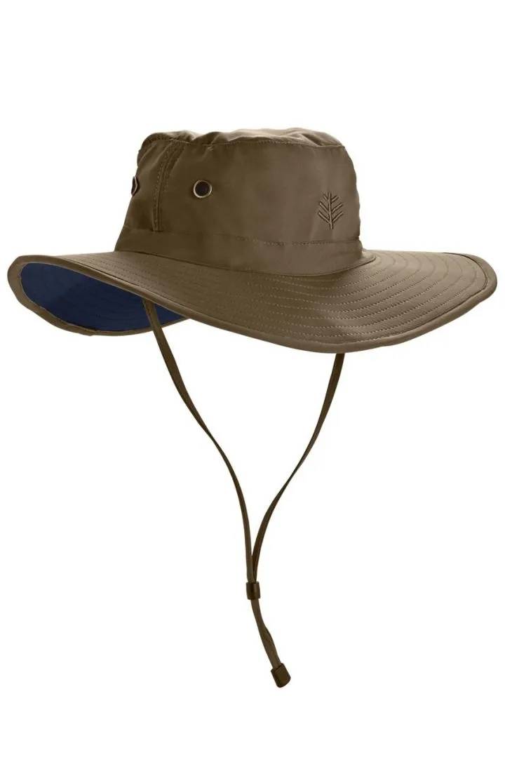 Coolibar - UV Shapeable Wide Brim Hat for men - Leo - Khaki/Navy