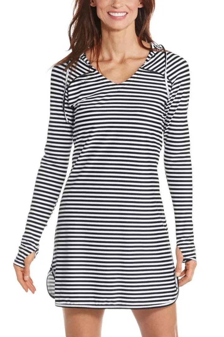 Coolibar - UV Swim Cover-Up Dress for women - Seacoast - Stripe - Black/White