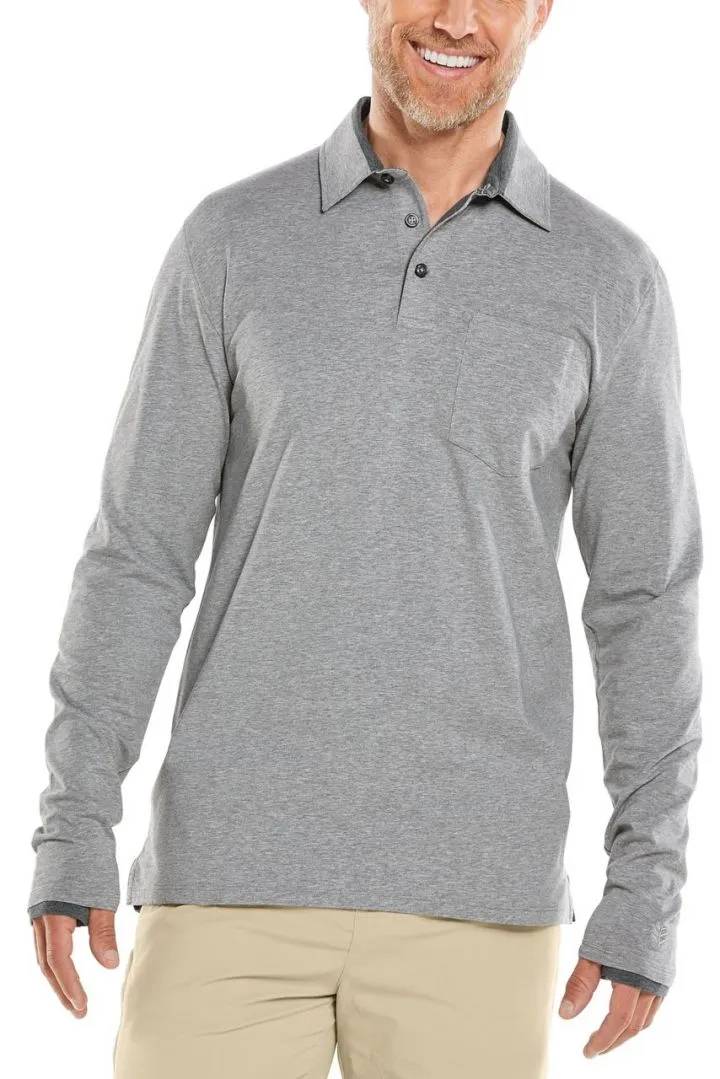 Coolibar - UV Pocket Polo for men - Long sleeve - Merrit - Heather - Grey