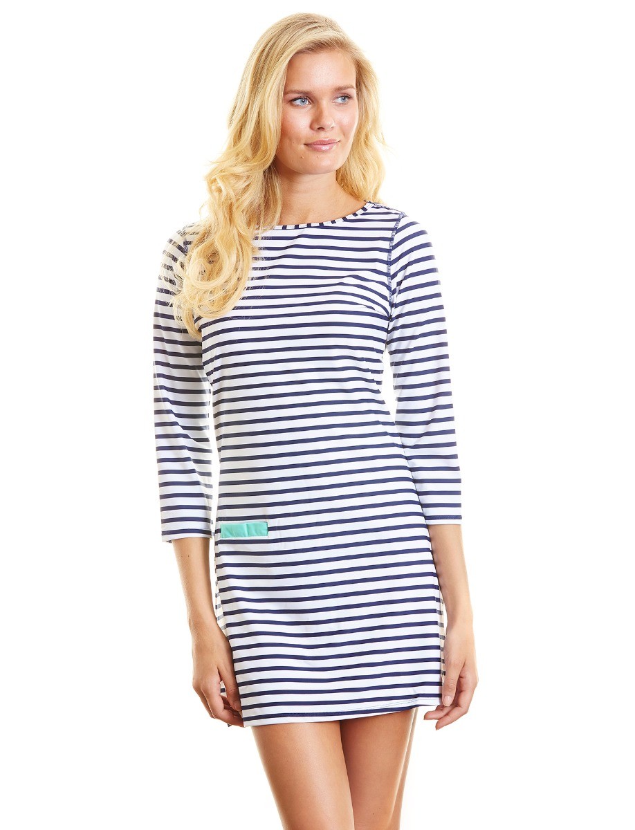 Cabana Life - UPF 50+ Swim Dress-Navy Stripe-Large