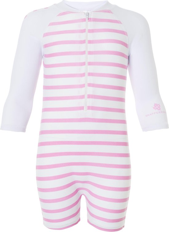 Snapper Rock - One Piece UV Swimsuit Kids Long Sleeve- Pink Stripe