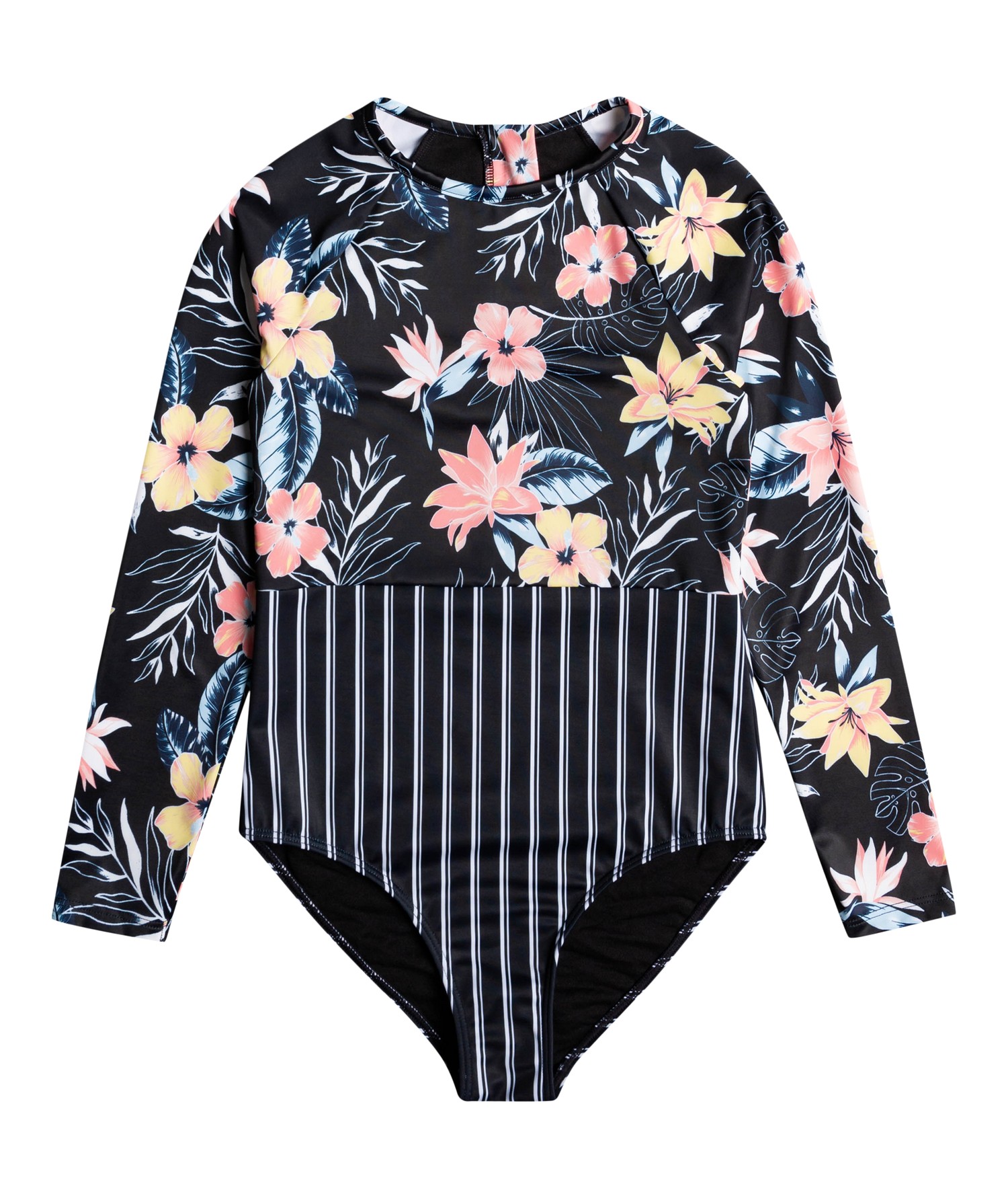Roxy - UV Swimsuit for girls - Flower Addict with half zipper - Long sleeve - Anthracite/Tropical Breeze