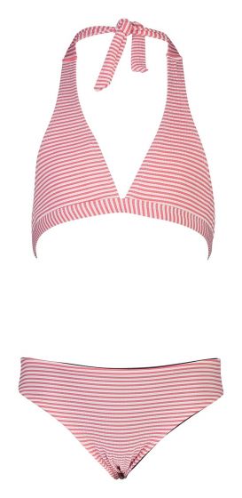 Snapper Rock - Halter Bikini for girls - Classic Stripe - Red/White
