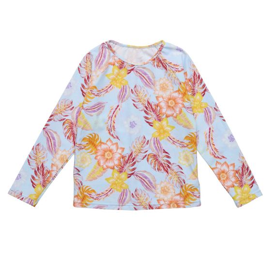Snapper Rock - UV Rash top for girls - Long sleeve - Boho Tropical - Blue