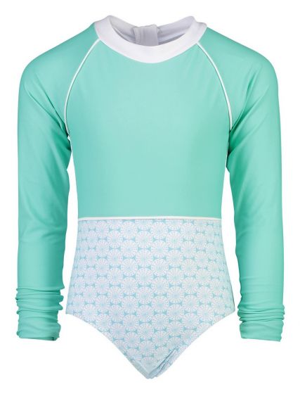 Snapper Rock - Longsleeve UV Bathingsuit for girls- Oceania Sustainable - Aqua