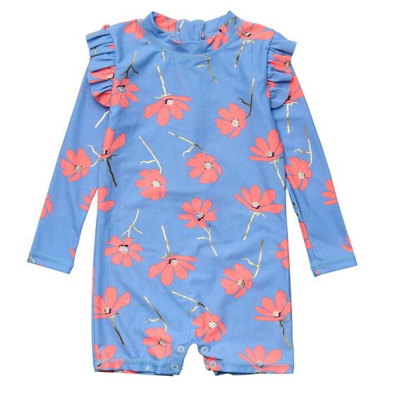 Snapper Rock - UV Swimsuit for babies - Long sleeve - Beach Bloom - Blue/Pink