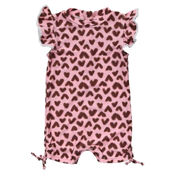 Snapper Rock - UV Swimsuit for babies - Short flutter sleeve - Wild Love - Pink