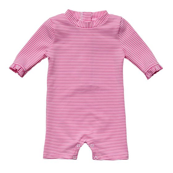 Snapper Rock - UV Swimsuit for babies - 3/4 sleeve - Stripe - Raspberry