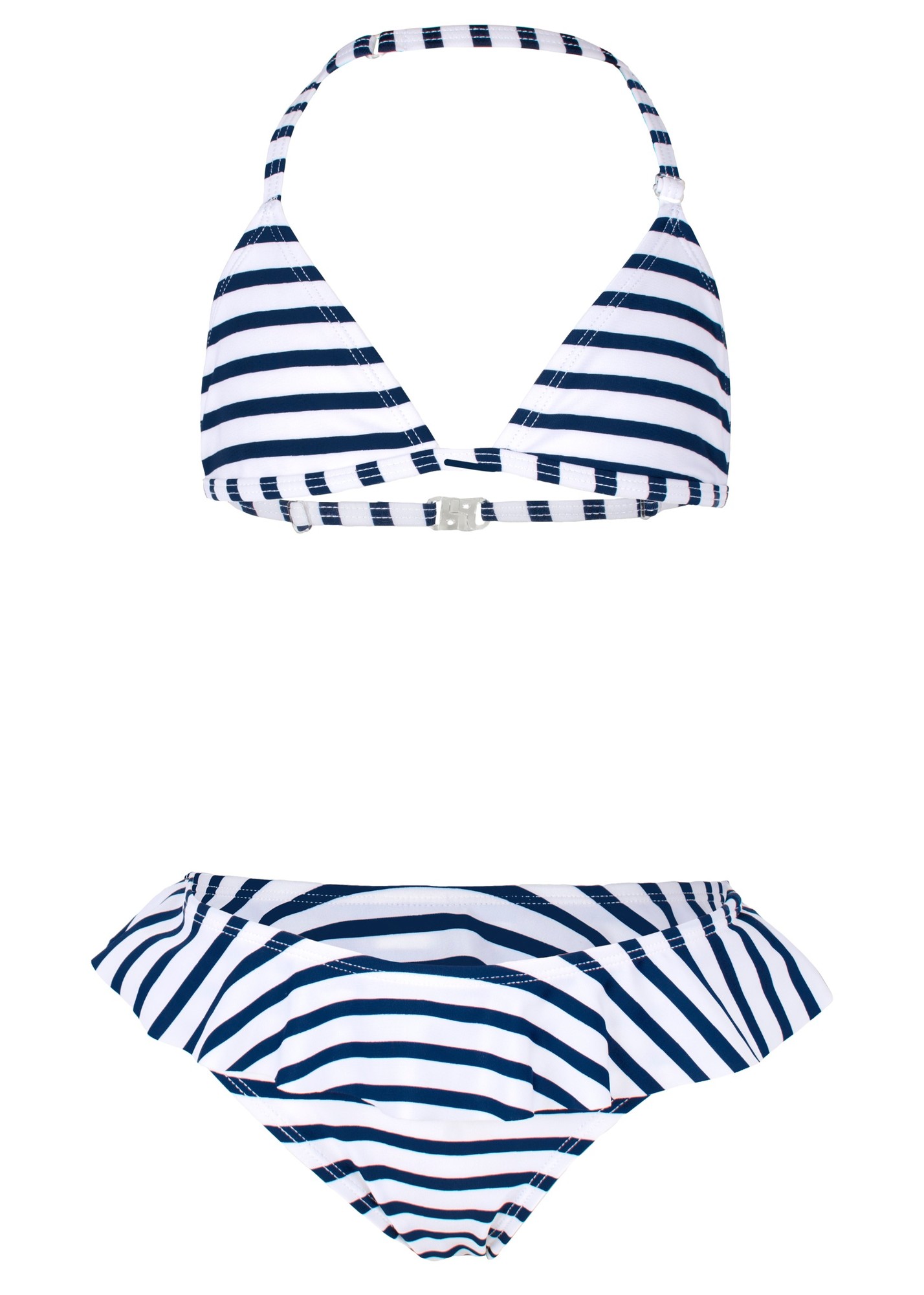 JUJA -  Bikini for girls - Stripy Ruches - White/Blue