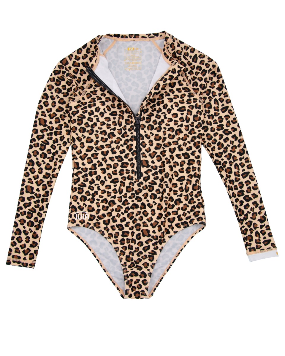 JUJA - UV Swimsuit with long sleeves for women - UPF50+ - Leopard - Brown