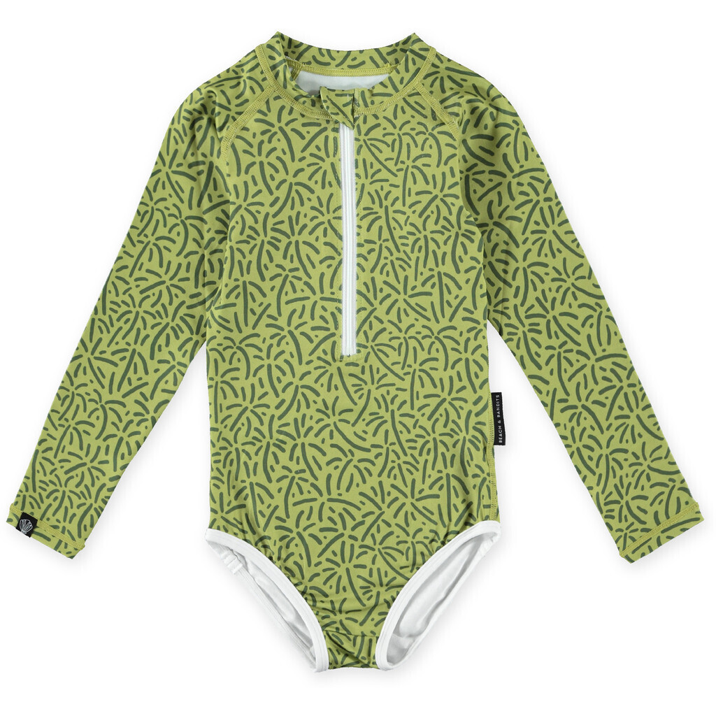 Beach & Bandits - UV Swimsuit for girls - Long sleeve - UPF50+ - Endless Palms - Green