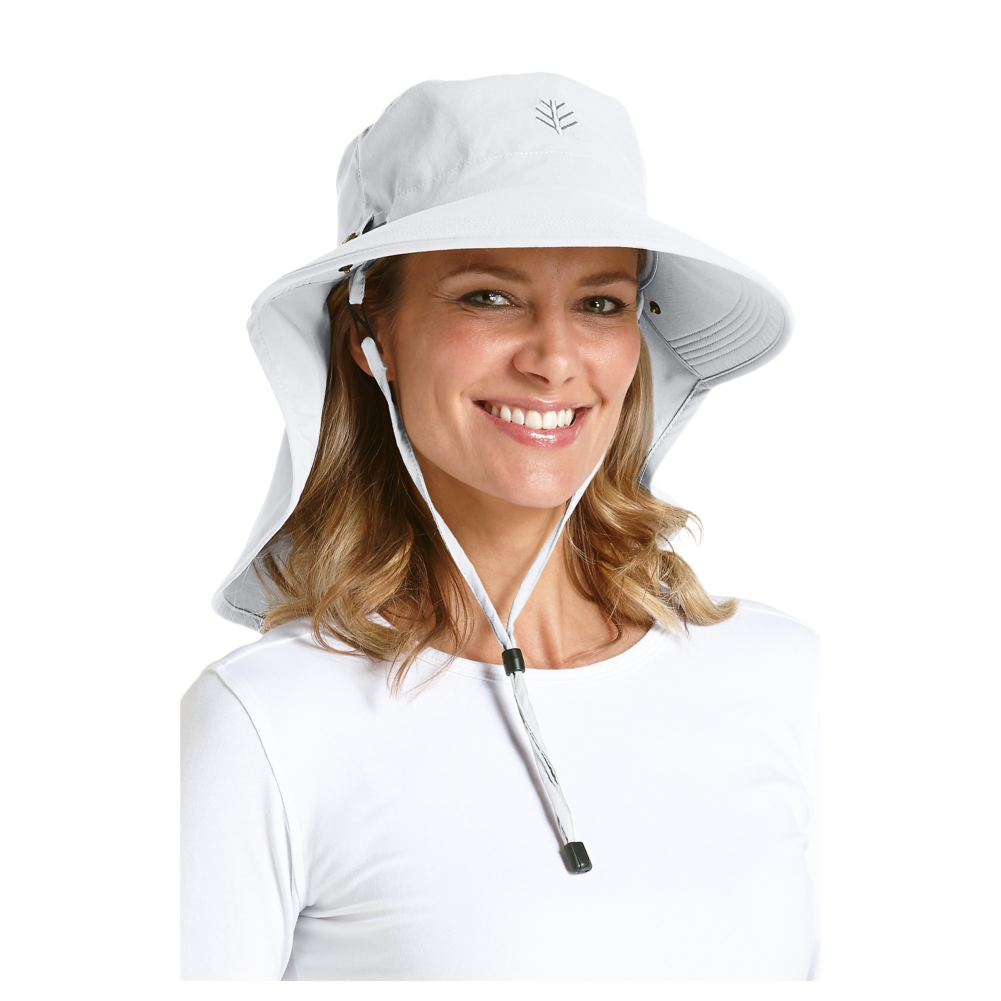 Coolibar UV sun hat for women with neck / face drape in White