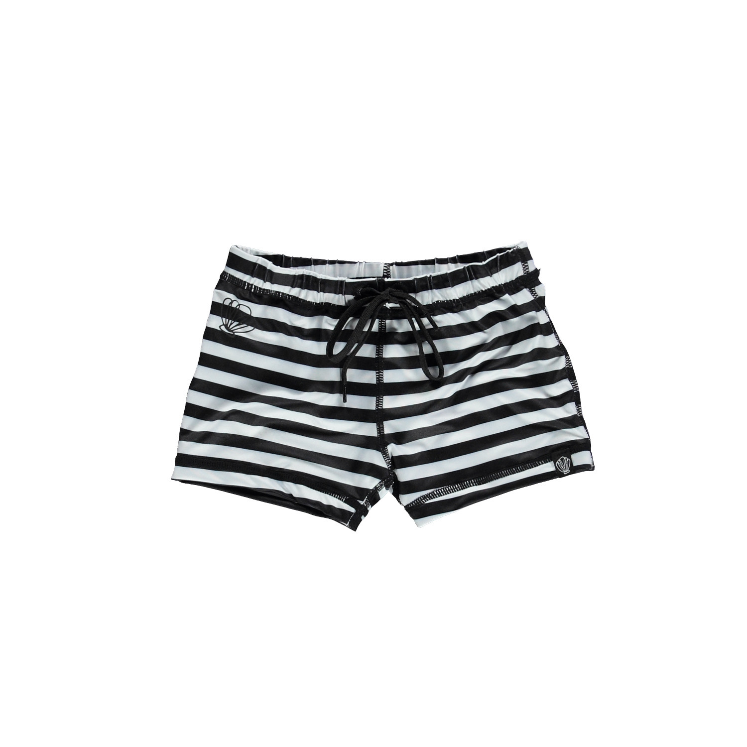 black and white striped swim trunks