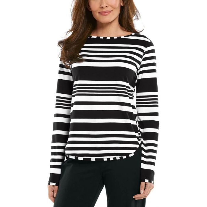 Coolibar - UV Side Split Shirt for women - Long sleeve - Heyday - Stripe - Black/White 
