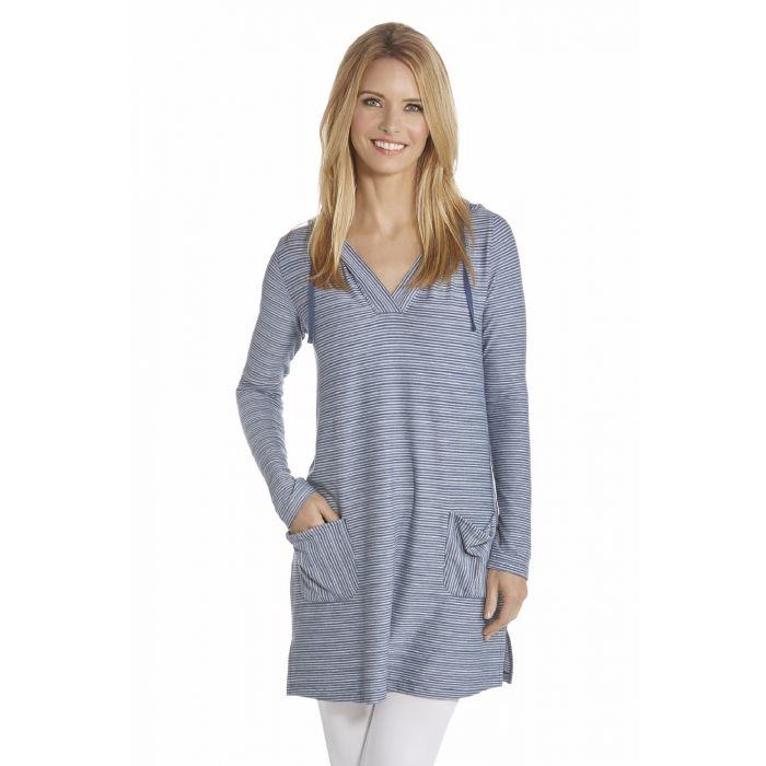 Coolibar - UV Dress with V-neck and hood women - DarkBlue/White