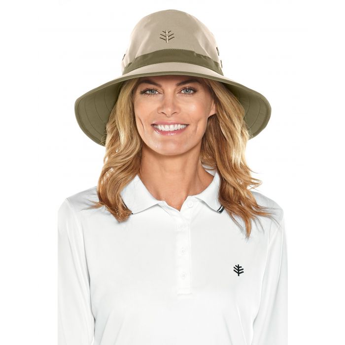 Coolibar Wide Brim UV Golf Hat for adults Matchplay Tan Khaki UV Fashions