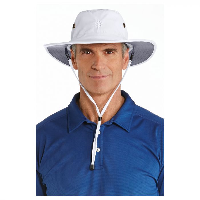 Coolibar - Shapeable Wide Brim UV Hat for men - Leo - White/Carbon