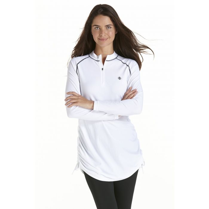 Coolibar Ruche Swim Shirt White UV Fashions