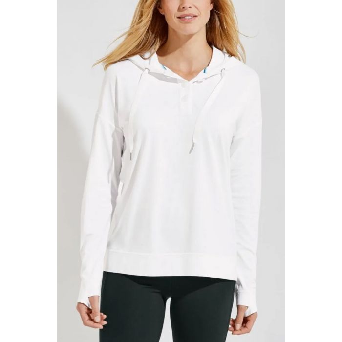 Coolibar - UV Henley Hoodie for women -  LumaLeo - Solid - White 
