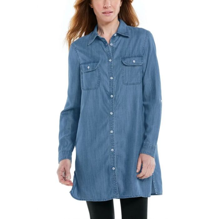 Coolibar - UV Tunic Top for women - Santa Rosa - Chambray - Light Indigo 