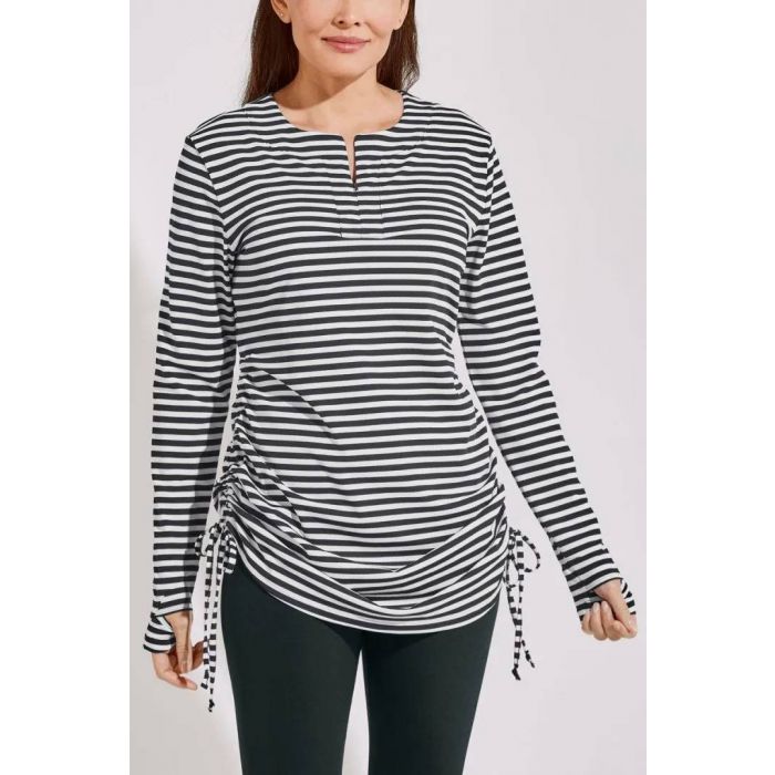 Coolibar - UV Swim Shirt for women - Hokulani Ruche - Stripe - Black/White