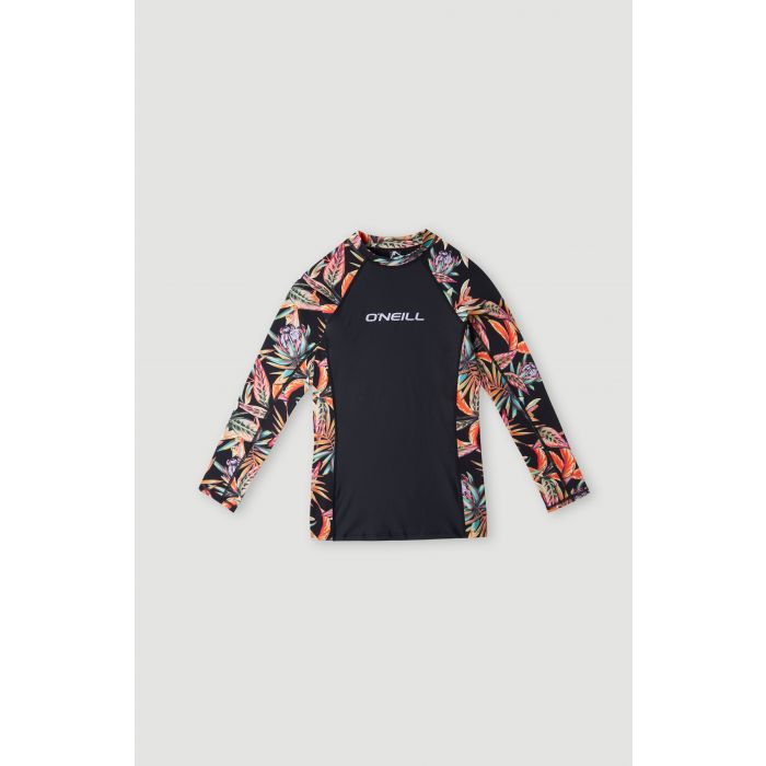 O'Neill - UV Swim shirt for girls with long sleeves - UPF50+ - Printed Skin - Black Tropical Flower
