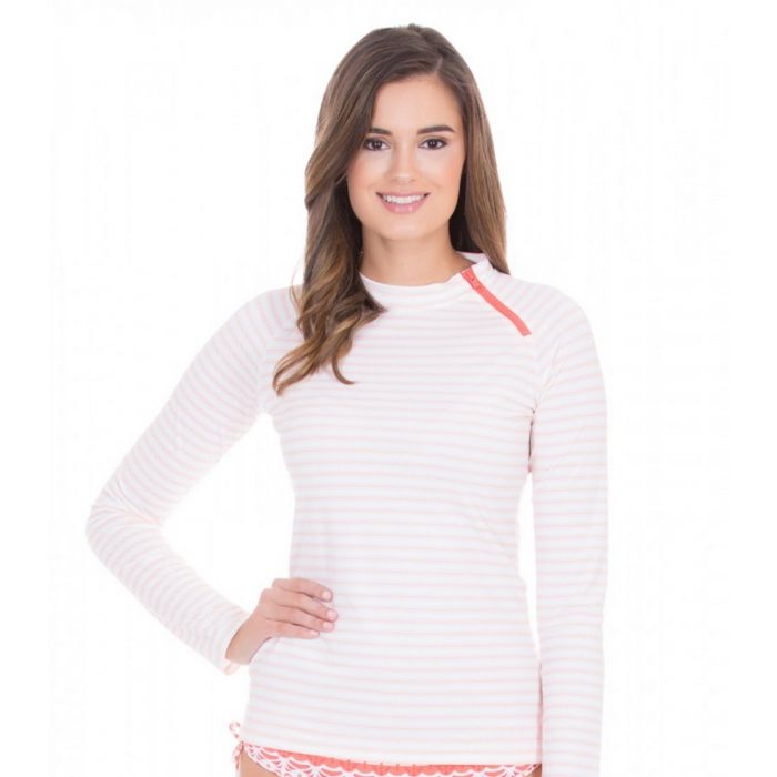 Cabana Life - UV resistant zipper Rashguard for ladies - White/Orange