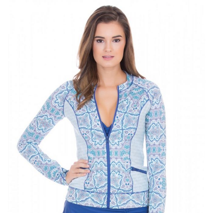 Cabana Life - UV resistant Rashguard with zipper for ladies - Blue/White