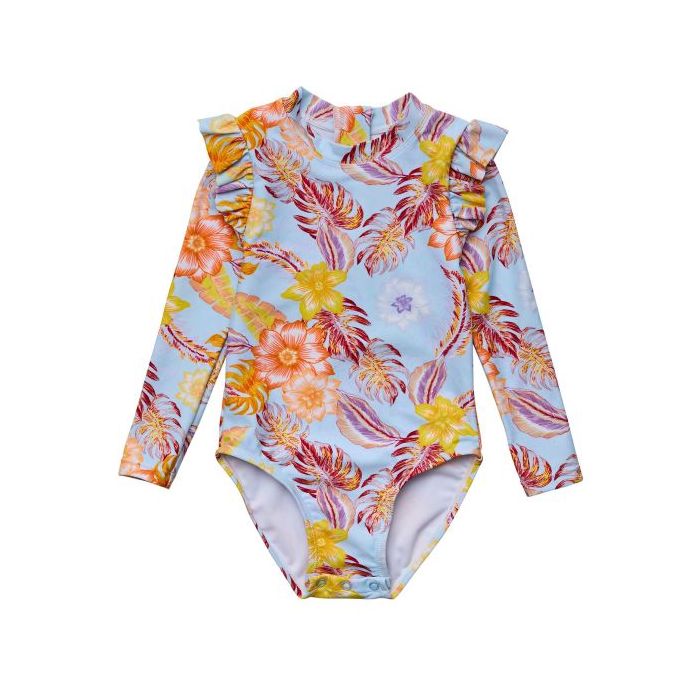 Snapper Rock - UV Swimsuit for girls - Long sleeve - Boho Tropical - Blue