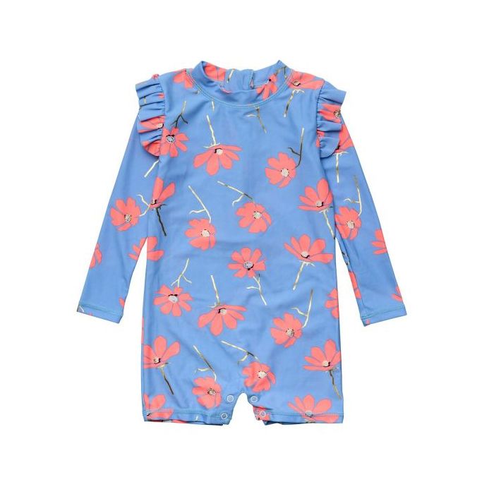 Snapper Rock - UV Swimsuit for babies - Long sleeve - Beach Bloom - Blue/Pink