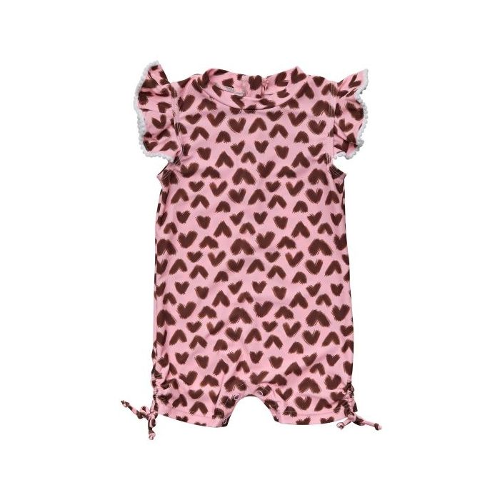 Snapper Rock - UV Swimsuit for babies - Short flutter sleeve - Wild Love - Pink