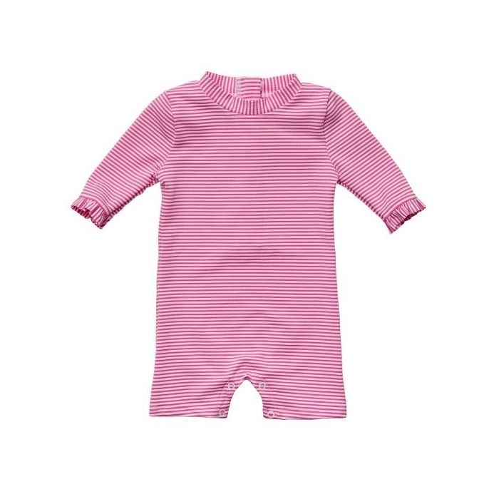 Snapper Rock - UV Swimsuit for babies - 3/4 sleeve - Stripe - Raspberry