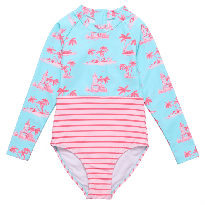 Snapper Rock - UV Swimsuit for girls - Long sleeve - UPF50+ - Lighthouse Island - Blue/Pink