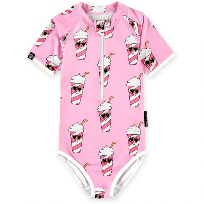 Beach & Bandits - UV Swimsuit for girls - Short sleeve - UPF50+ - Shake it - Pink