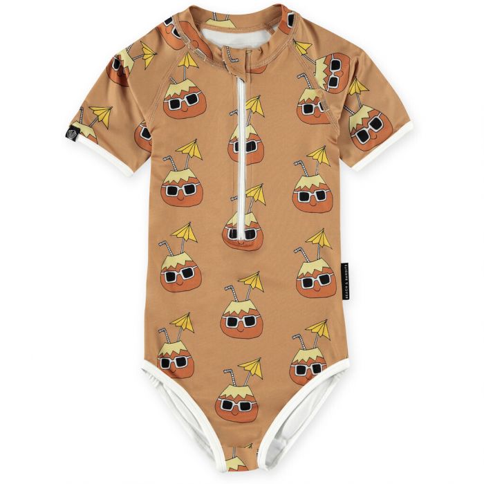 Beach & Bandits - UV Swimsuit for girls - Short sleeve - UPF50+ - Cool Coconut - Sand