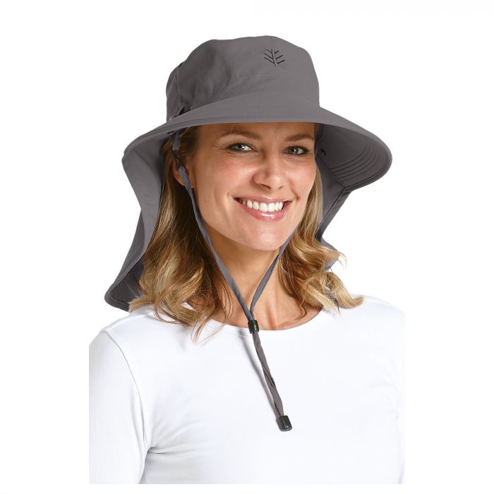 Coolibar - UV sun hat for women with neck / face drape - Carbon grey