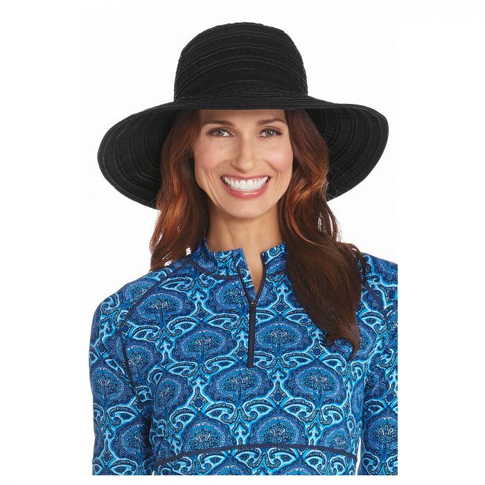 Coolibar - UV floppy hat for women with ribbons - Black