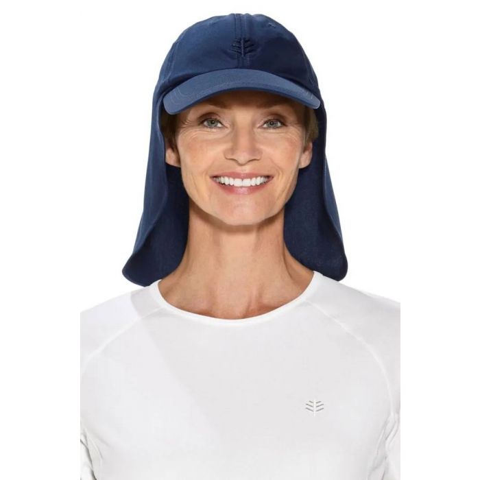 Coolibar UV sun cap with neck flap unisex- Dark blue