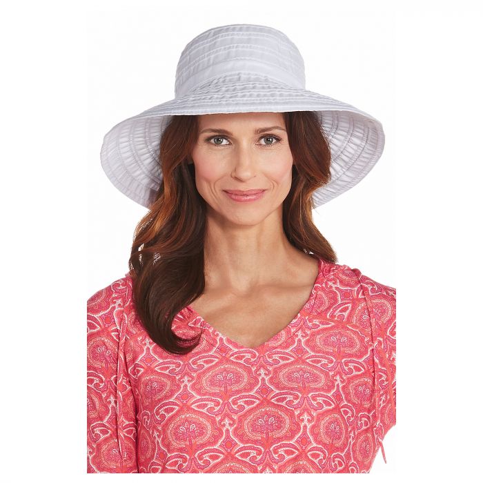 Coolibar - UV floppy hat for women with ribbons - White
