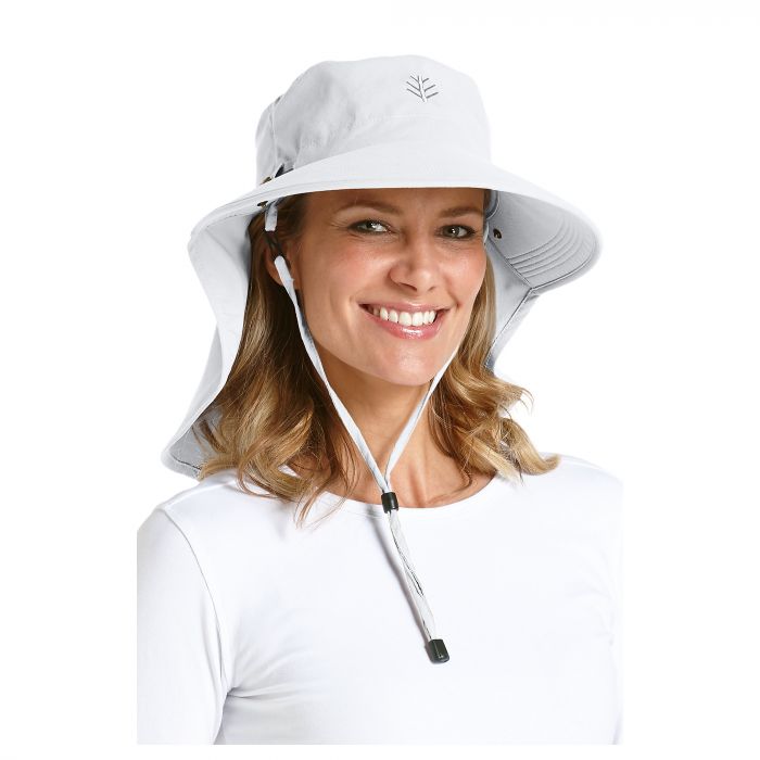 Coolibar - UV sun hat for women with neck / face drape - White