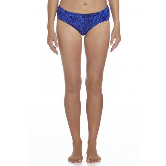 Coolibar - UPF 50+ Women's Ruche Swim Bikini Bottom UV Swimwear- Blue Floral Motif