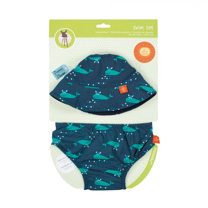 Lässig - UV set including swim diaper and beach hat - Blue Whale