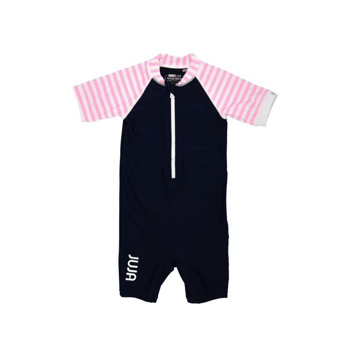 JUJA -  UV Swim suit for babies - short sleeve - Stripy - Darkblue/Pink