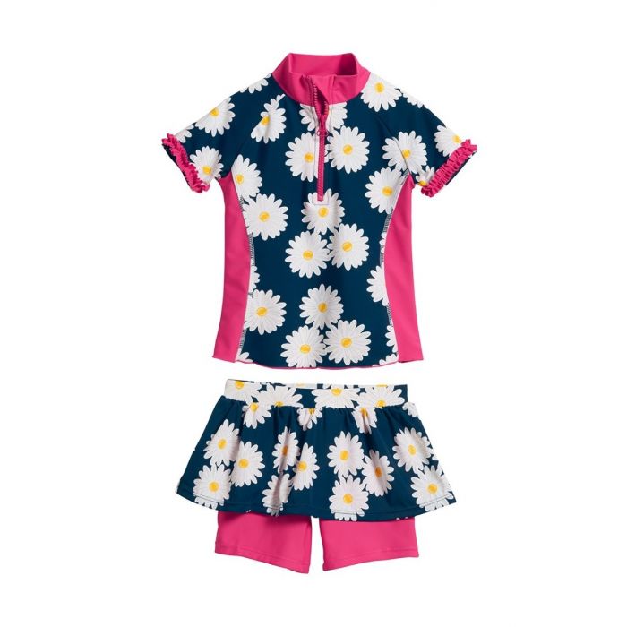 Playshoes - UV swimsuit two-piece for girls - Oxeye daisy - Blue/pink