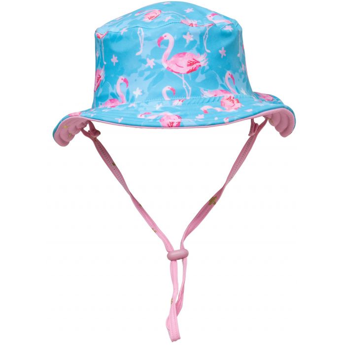 Snapper Rock - UV Bucket Hat for kids - Reversible - Flamingo Star - Blue/Pink